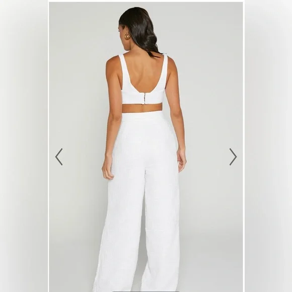 Showpo Ivory Textured Wide Leg Pants & Top Set - Picture 4 of 8